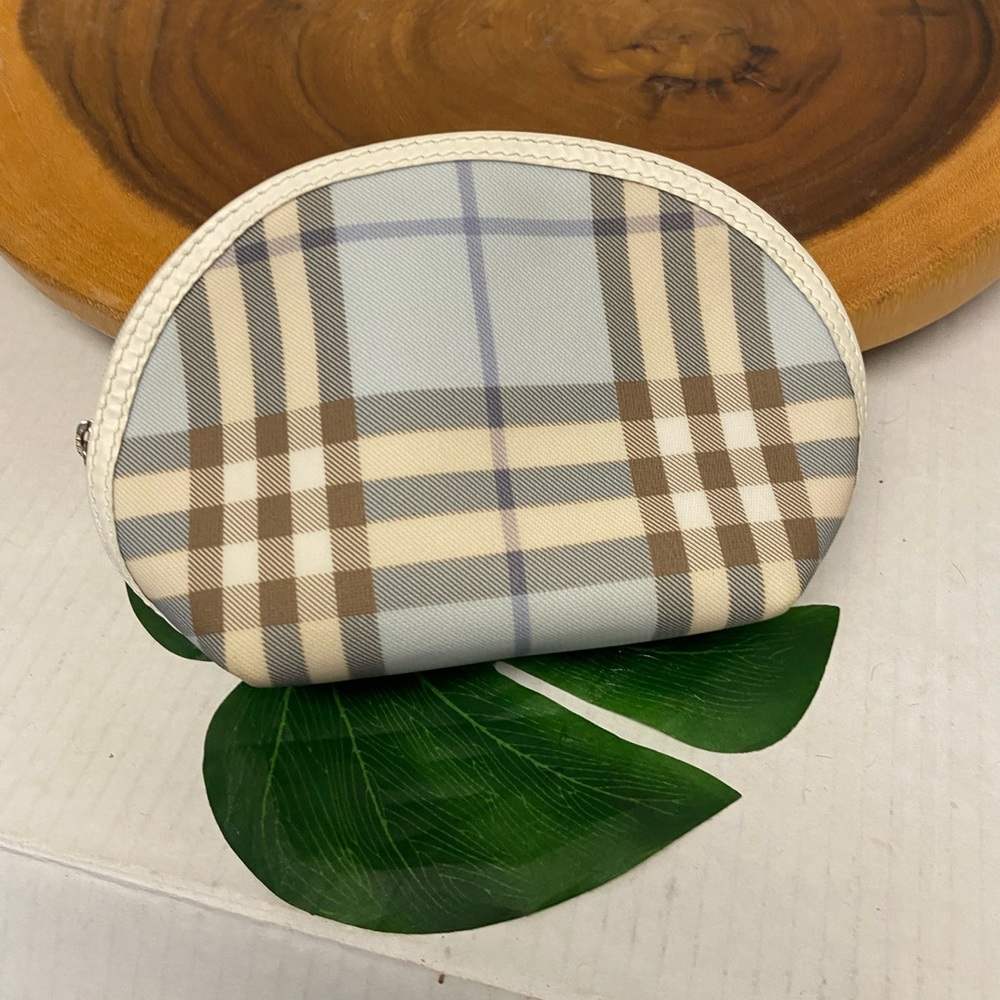 Burberry Baby Blue & White Nova Check Print Cosmetic Pouch